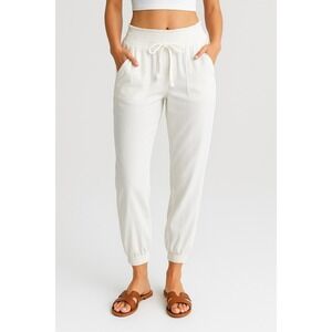 Bundle of 2 Love Tree Linen Blend Drawstring Waist Jogger Pants Beige White